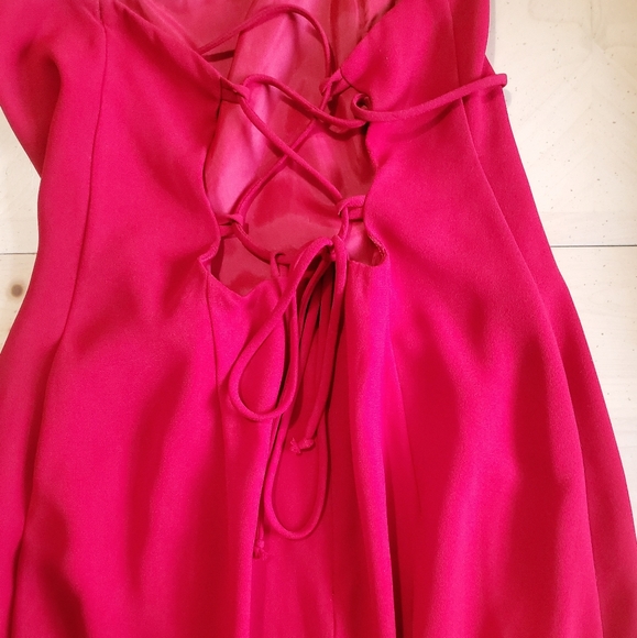 Red scoop neck Lace Up Back Maxi Dress - Picture 5 of 7